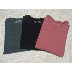 Lot of 3 Eddie Bauer Womens Cotton Crewneck Tee Shirts In Gray/Black/Pink Size L